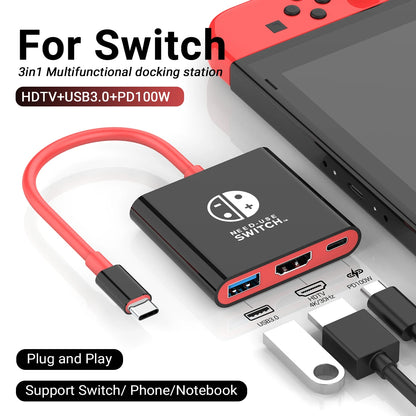 Portable Nintendo Switch Docking Station USB-C Hub with HDMI & USB 3.0 – Travel Gaming Adapter for Switch OLED, Steam Deck, MacBook