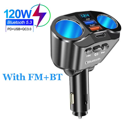 Car Cigarette Lighter Splitter Charger Dual USB QC 3.0 Quick Charge 12V Auto FM Transmitters Bluetooth Hands-free Call Sockets