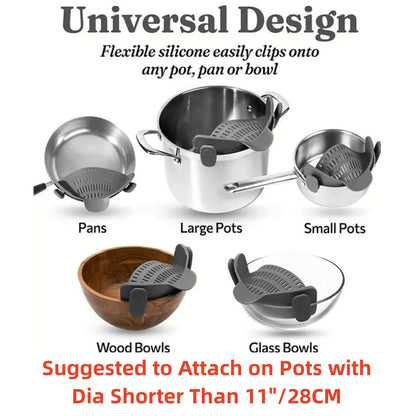 1Pc Clip-On Pot Strainer – Adjustable Silicone Strainer for Pots, Pans & Bowls