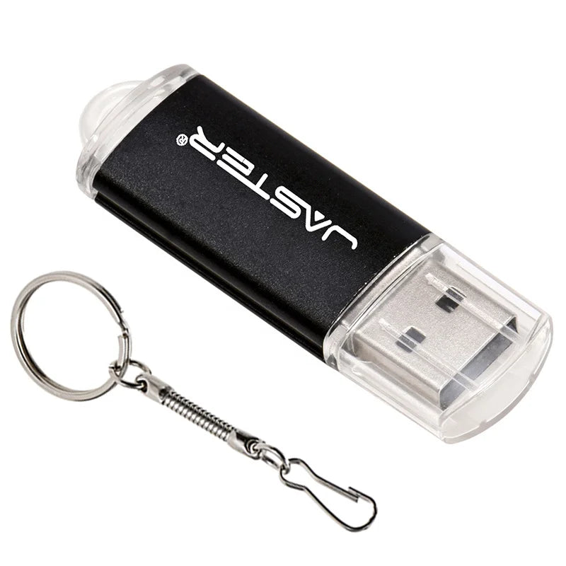 ذاكرة فلاش USB 2.0 عالية السرعة من جاستر، صغيرة الحجم، مصنوعة من البلاستيك، بسعات 128 ميجابايت، 4 جيجابايت، 16 جيجابايت، 32 جيجابايت، 64 جيجابايت، و128 جيجابايت، مع سلسلة مفاتيح. 