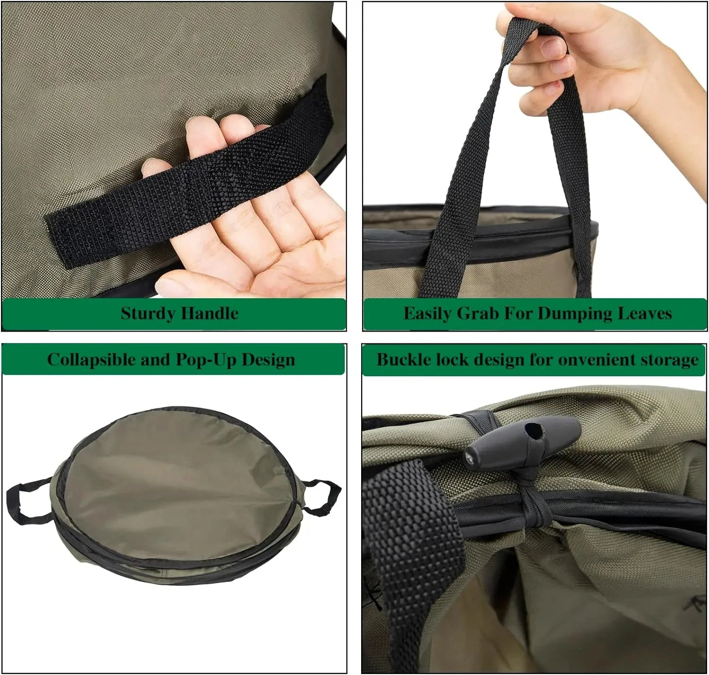 حقيبة حديقة قابلة للطي من كانجارو - حاوية كبيرة ومتينة للعشب والأوراق لتنظيف الحديقة بسهولة