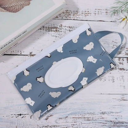 حقيبة مناديل مبللة من مادة EVA - حقيبة محمولة لمناديل الأطفال المبللة مع غطاء قلاب وحافظة بحزام كبس