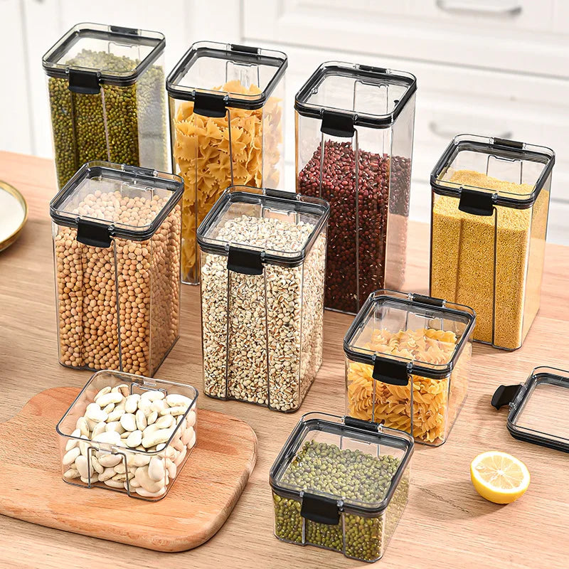 Sealed Jars Kitchen Grain Storage Organizer – Large Capacity Moisture-Proof Plastic Seasoning & Food Storage Box Set