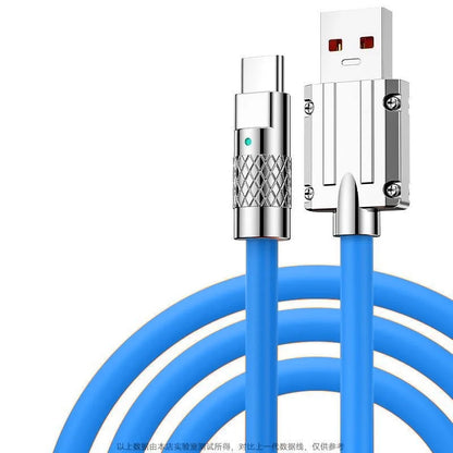 كابل شحن سريع للغاية من النوع C بقوة 120 واط وتيار 6 أمبير، مصنوع من السيليكون السائل، بطول 1 متر، متوافق مع أجهزة هواوي وسامسونج وشاومي.