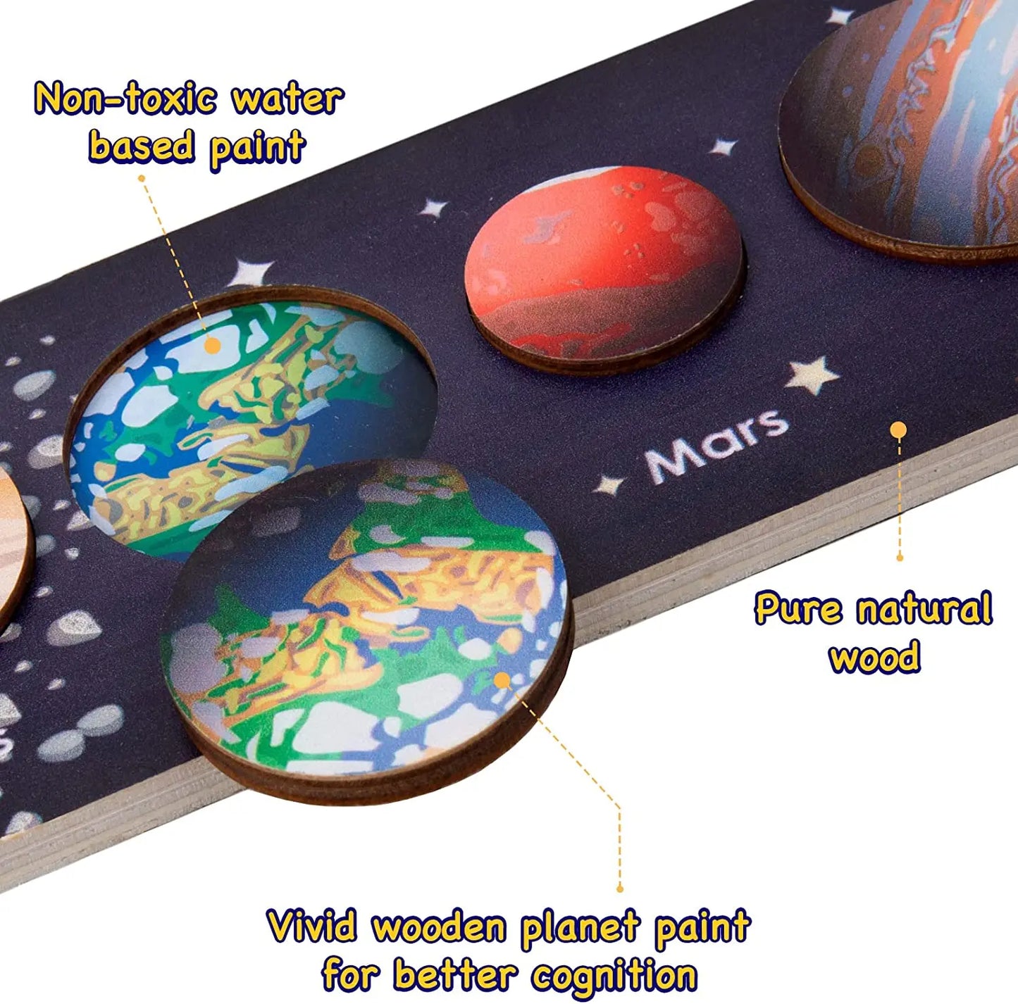 Children’s Wooden Planet Puzzle – Montessori Solar System Matching Game Toy
