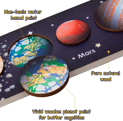 Children’s Wooden Planet Puzzle – Montessori Solar System Matching Game Toy