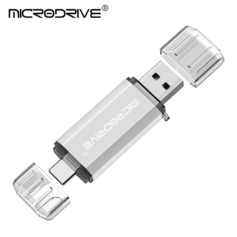 محرك أقراص فلاش USB من النوع C بتقنية OTG 2 في 1، يدعم USB 2.0 وMicro USB، متوفر بسعات 128 جيجابايت، 64 جيجابايت، 32 جيجابايت، 16 جيجابايت، 8 جيجابايت، و4 جيجابايت.