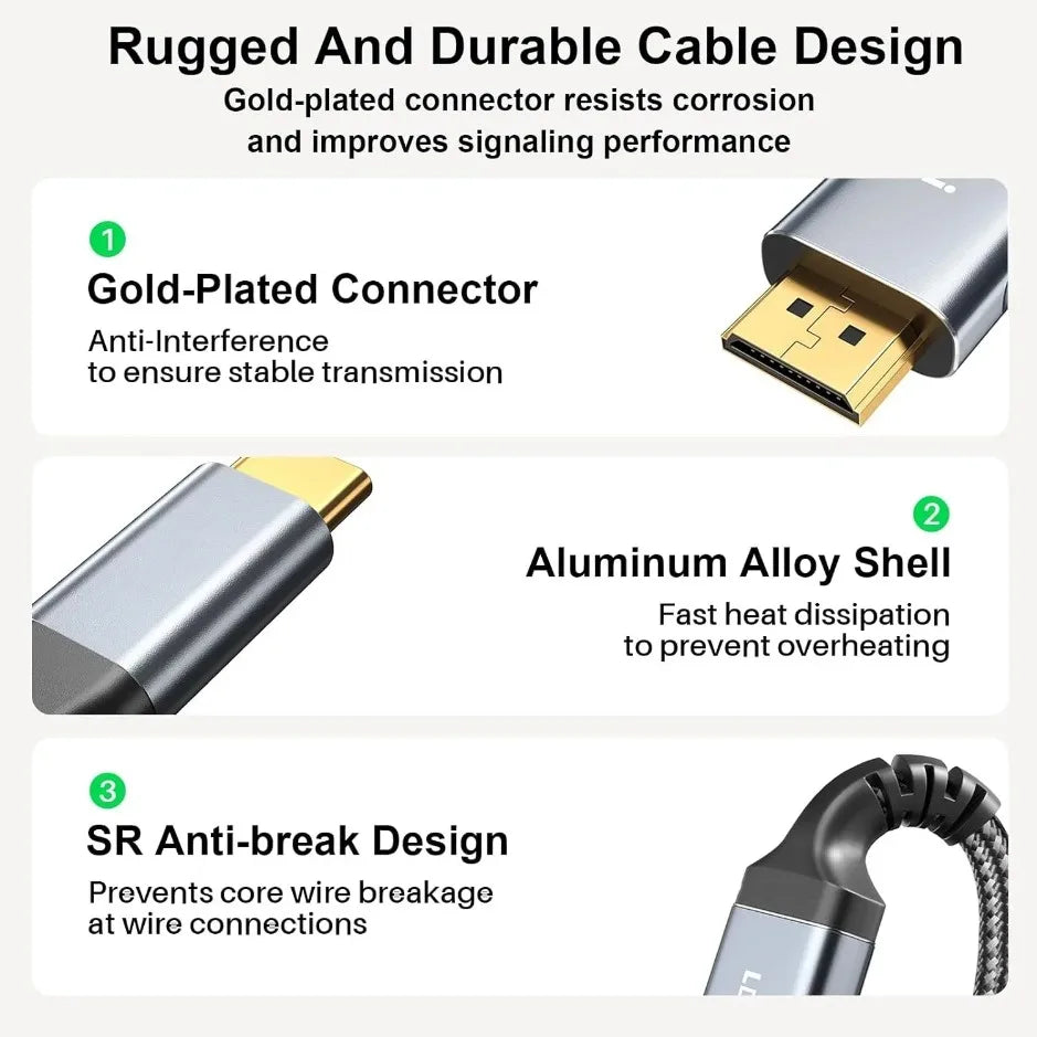 XIKCU USB C to HDMI 4K Cable – Thunderbolt 3/4 Compatible Type-C to HDMI 2.0, 60Hz for iPhone, MacBook & Huawei