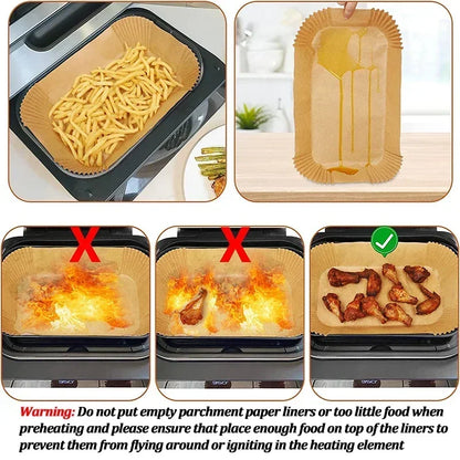 Extra Large Rectangular Paper Air Fryer Liners - Non-Stick, Easy Clean, Space Saving, Oven Safe, Disposable Paper Baskets And Bo