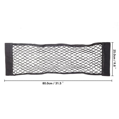 صندوق تخزين شبكي مرن قابل لللصق، يُثبّت على المقعد الخلفي للسيارة، مع ملحقات داخلية للسيارة. 