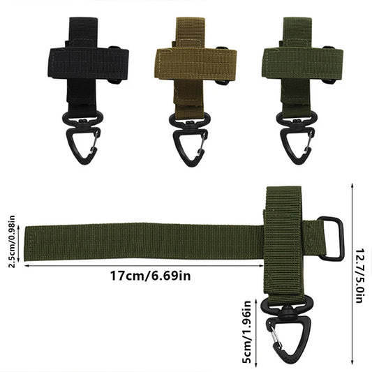 Tactical Nylon Webbing Belt with D-Ring Carabiner – Keychain Hook with Magic Tape Fastener