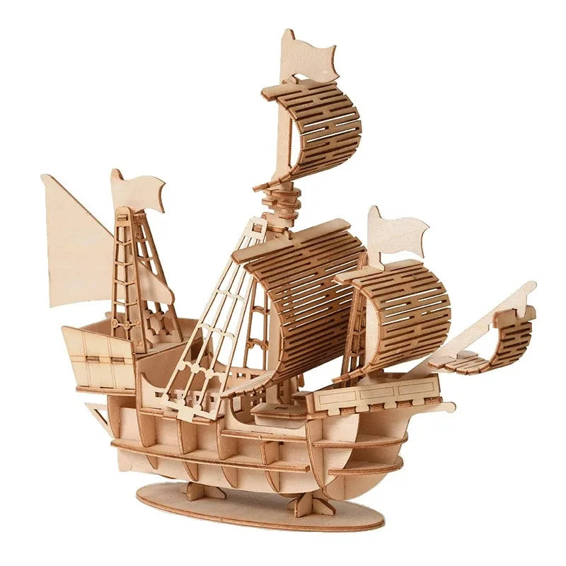 3D Wooden Sailboat Puzzle – DIY Craft Model for Kids & Adults