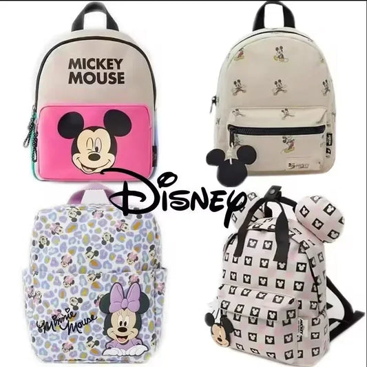 Disney Mickey Mouse Cartoon Fashion Backpack Women's Minnie Canvas School Bag Fashion Large Capacity Backpack