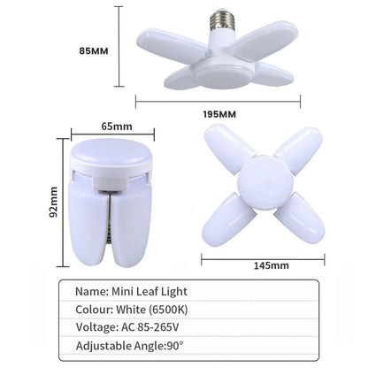 E27 Fan Shape Foldable 28W LED Bulb AC220V/110V Deformation for Home Ceiling Lights Warehouse and Garage White Leaf Light 6500K