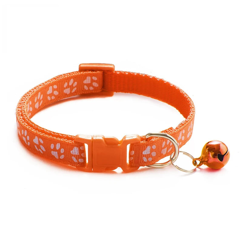 Adjustable Cat Collar with Bell – Dog Print Pet Necklace in Multiple Colors