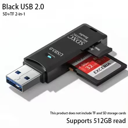 Multi-Functional 2-in-1 High-Speed USB 3.0/2.0 Card Reader – Supports TF & SD Cards for Computer, Tablet, Laptop & Car Use