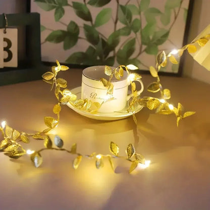 20/50/100LEDs Golden Silver Tiny Leaves Fairy Light Battery Powerd Artificial Plant Garland Vine Lights for Wedding Home Party