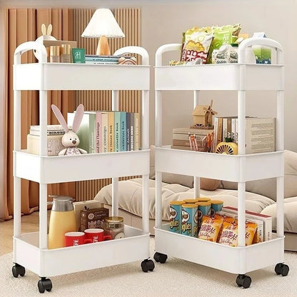 Multi-Layer Utility Rolling Cart with Lockable Wheels – Small Floor-to-Floor Storage Rack for Kitchen, Bathroom & Bedroom