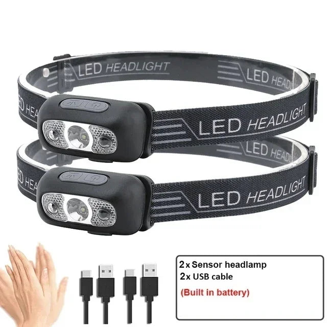 Mini LED Sensor Headlamp – Rechargeable Waterproof Torch for Night Fishing, Hiking, Camping & Cycling
