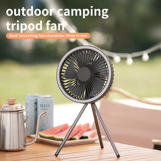 10000mAh Rechargeable Camping Fan – Ceiling & Desk Fan with LED Light and Power Bank Function