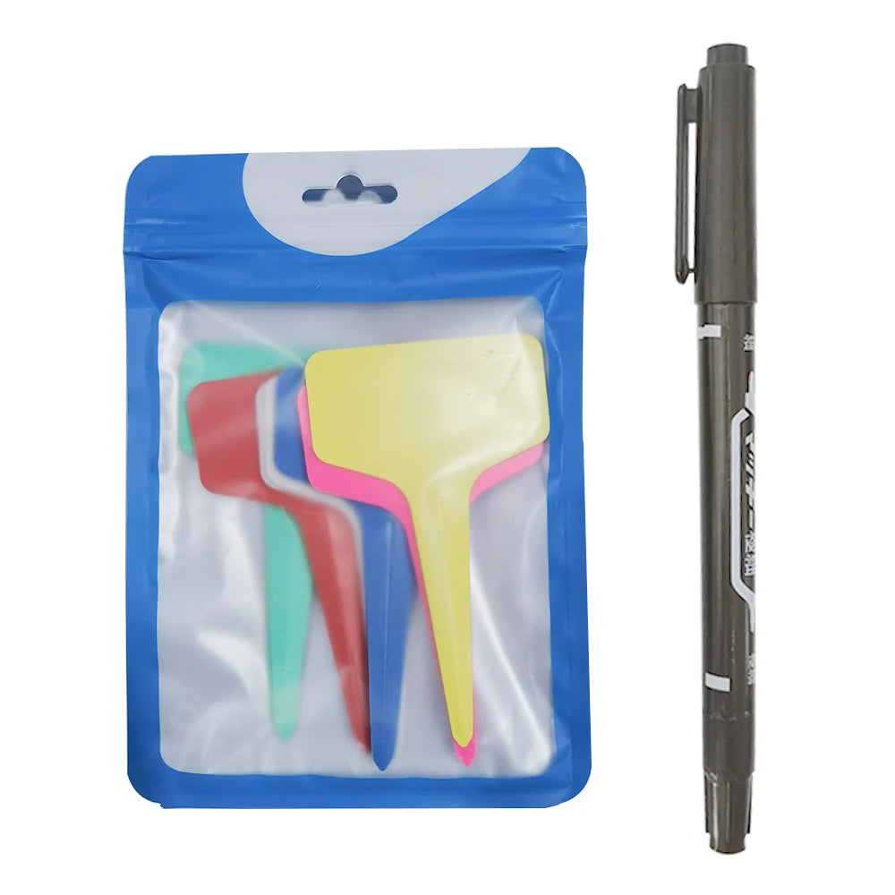 30Pcs T-Shape Plant Labels with Pen – Waterproof Garden Markers for Seedlings & Pots (10CM, 6 Colors)