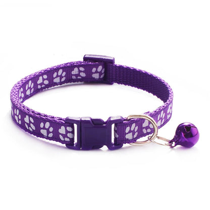 Adjustable Cat Collar with Bell – Dog Print Pet Necklace in Multiple Colors