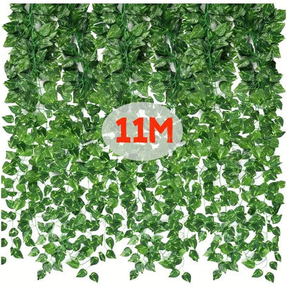 11M Artificial Ivy Leaf Garland – Hanging Green Vine for Garden, Wedding, Party & Home Wall Decor