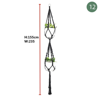 سلال معلقة للنباتات مصنوعة يدويًا من المكرمية، حامل لأصص الزهور، زينة معلقة للشرفة، حبل رفع معقود، لوازم منزلية وحدائق. 