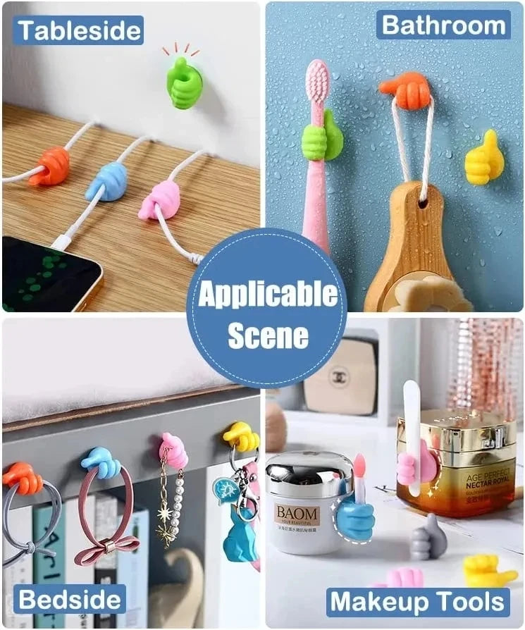 Silicone Thumb Wall Hook Cable Organizer Clips – Self-Adhesive Wire Holder for Kitchen, Bathroom & Home Desk Storage