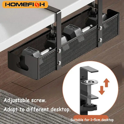 Under Table Storage Rack – Metal Cable Management Tray & Wire Organizer for Home & Office Desk