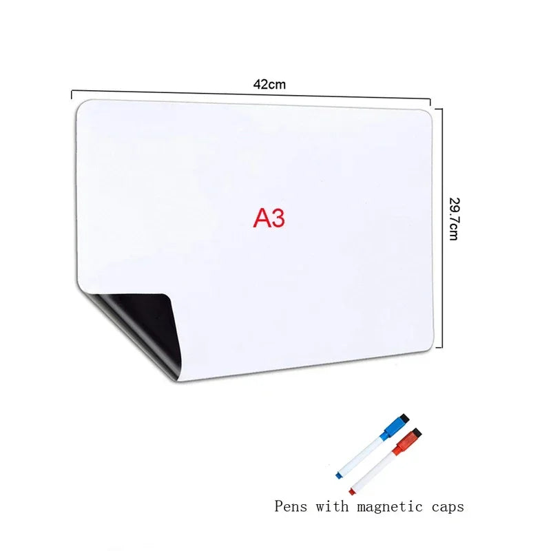 A3 + A4 Magnetic Dry Erase Board Set – Flexible Refrigerator Whiteboard with Markers