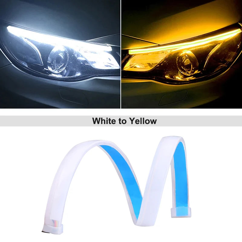 12V LED DRL Car Daytime Running Light Flexible Waterproof Strip Auto Headlights White Turn Signal Brake Flow Lights Car Styling