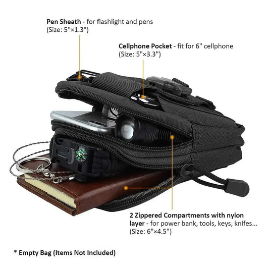 Tactical Universal Cell Phone Holster – Molle Hip Waist Pack with Zipper for Men & Women