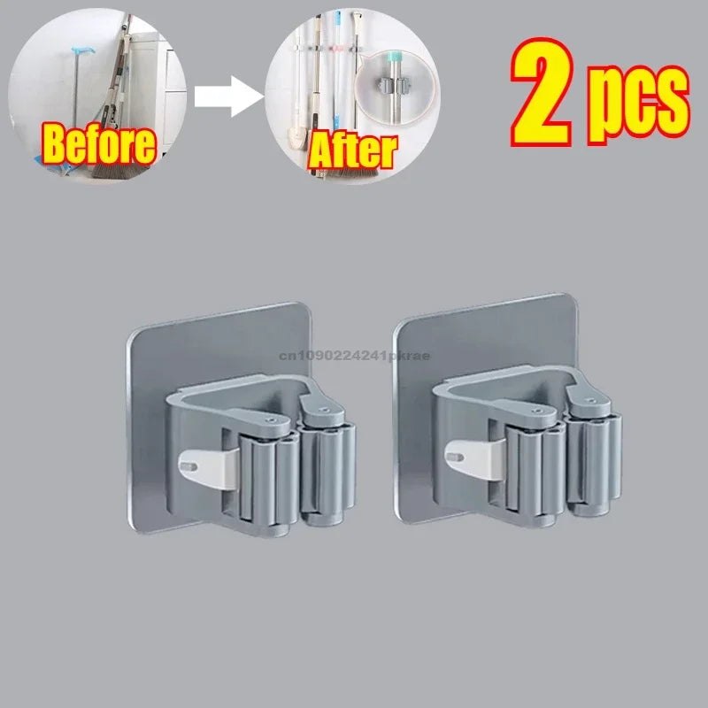 Self-adhesive Mop Holder – Wall Mounted Broom Stand & Brush Hook Storage Organizer