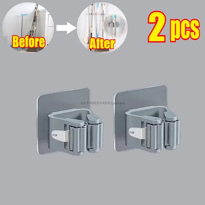 Self-adhesive Mop Holder – Wall Mounted Broom Stand & Brush Hook Storage Organizer