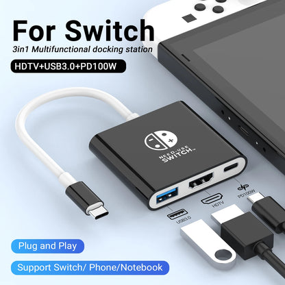 Portable Nintendo Switch Docking Station USB-C Hub with HDMI & USB 3.0 – Travel Gaming Adapter for Switch OLED, Steam Deck, MacBook
