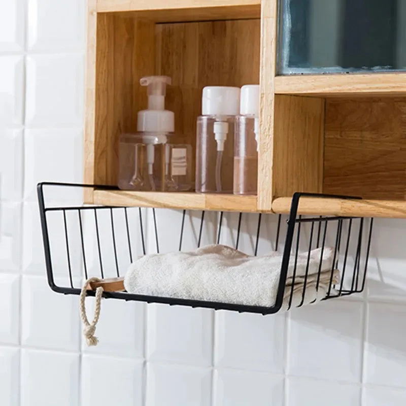 Multi-Functional Perforated Hanging Storage Basket – Iron Wire Rack for Kitchen & Bathroom Organization