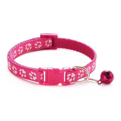 Adjustable Cat Collar with Bell – Dog Print Pet Necklace in Multiple Colors