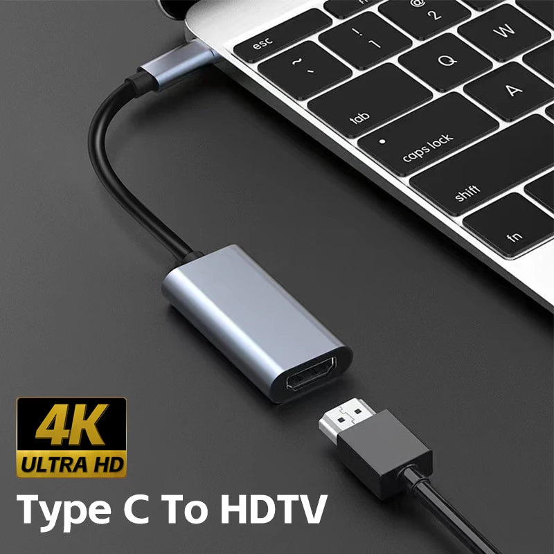 محول USB-C إلى HDTV 4K – محول USB 3.1 من النوع C ذكر إلى HDMI أنثى متوافق مع أجهزة الكمبيوتر المحمولة، وأجهزة MacBook، والأجهزة اللوحية، وأجهزة التلفزيون