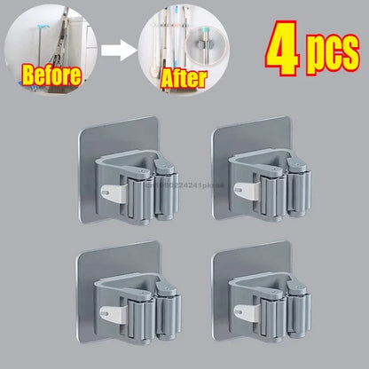 Self-adhesive Mop Holder – Wall Mounted Broom Stand & Brush Hook Storage Organizer