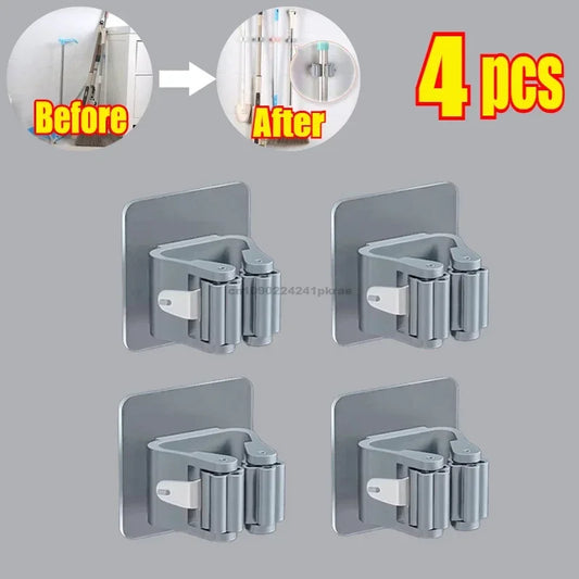 Self-adhesive Mop Holder – Wall Mounted Broom Stand & Brush Hook Storage Organizer