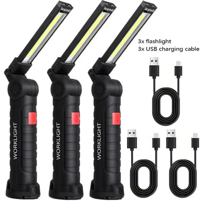 مصباح يدوي LED عالي الطاقة قابل لإعادة الشحن عبر منفذ USB، مصباح عمل تخييم محمول مزود بقاعدة مغناطيسية للإضاءة الطارئة 