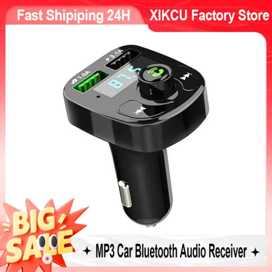 XIKCU LED MP3 Bluetooth FM Audio Receiver Hands-Free Bluetooth 5.0 Transmitter 2.1A 3.1A QC3.0 Type C Dual USB Car kit Charger