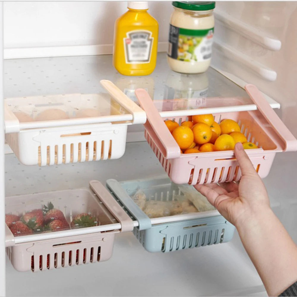 Multi-Functional Retractable Refrigerator Storage Basket – Partition Storage Rack & Kitchen Drain