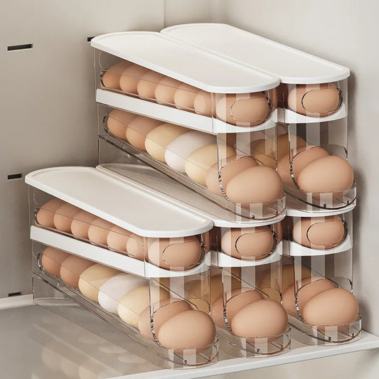Double Layer Rolling Egg Dispenser – Large Capacity Refrigerator Egg Storage Box with Automatic Scrolling
