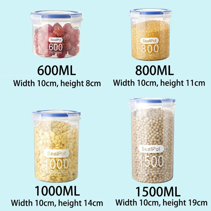 4Pcs Transparent Sealed Storage Boxes – Large Capacity Moisture-Proof Kitchen Food & Grain Organizer Jars