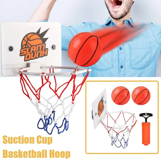 Mini Basketball Hoop for Kids – Indoor Suction Cup Backboard Toy with 2 Balls & Pump