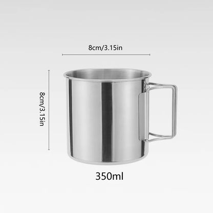 Stainless Steel Camping Cup – 250ml / 350ml / 500ml Portable Outdoor Mug with Carabiner & Foldable Handle