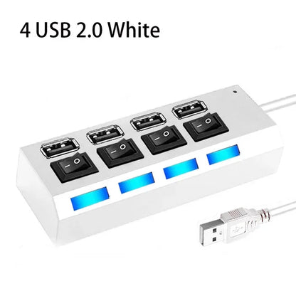 USB Hub 7 Port Multi USB Splitter Power Adapter Multiple Expander With On Off Switch For PC Laptop MacBook Accessories