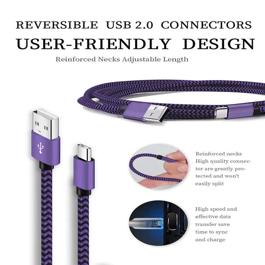 USB A to Type C Fast Nylon Braided Charger Cable – Durable Charging Wire for Xiaomi, Samsung, Huawei & Android Phones